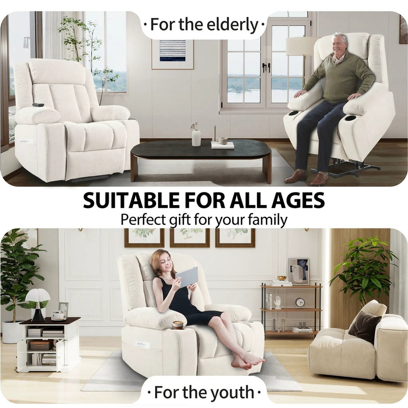 Power Lift Recliner Chair With Extended Footrest, Remote Control, Cup Holders, And Side Pockets by HouseOfZazla