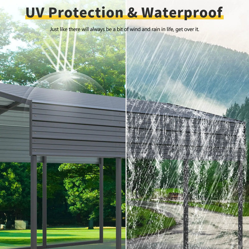 10 X 15 Ft Carport, Outdoor Carport, Heavy Duty Carport Canopy With Galvanized Steel Roof And Frame, Metal Carport Large Garage For Driveway Car, Truck - Charcoal by Unique Piece Furniture