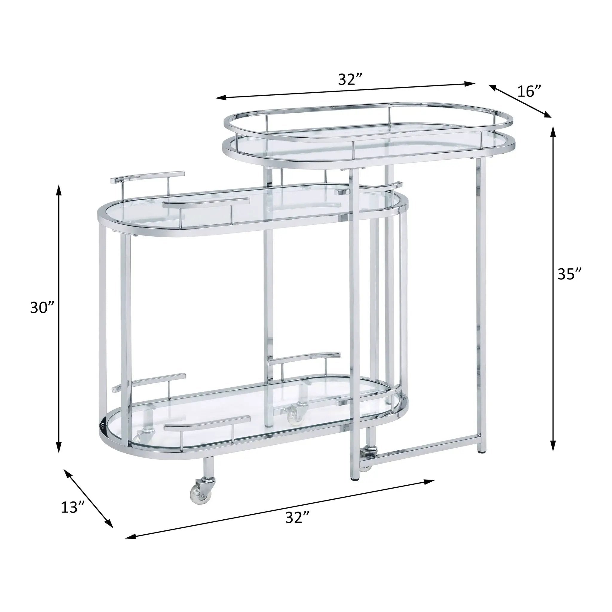 Piffo - Serving Cart Set - Clear Glass & Chrome by Unique Piece Furniture