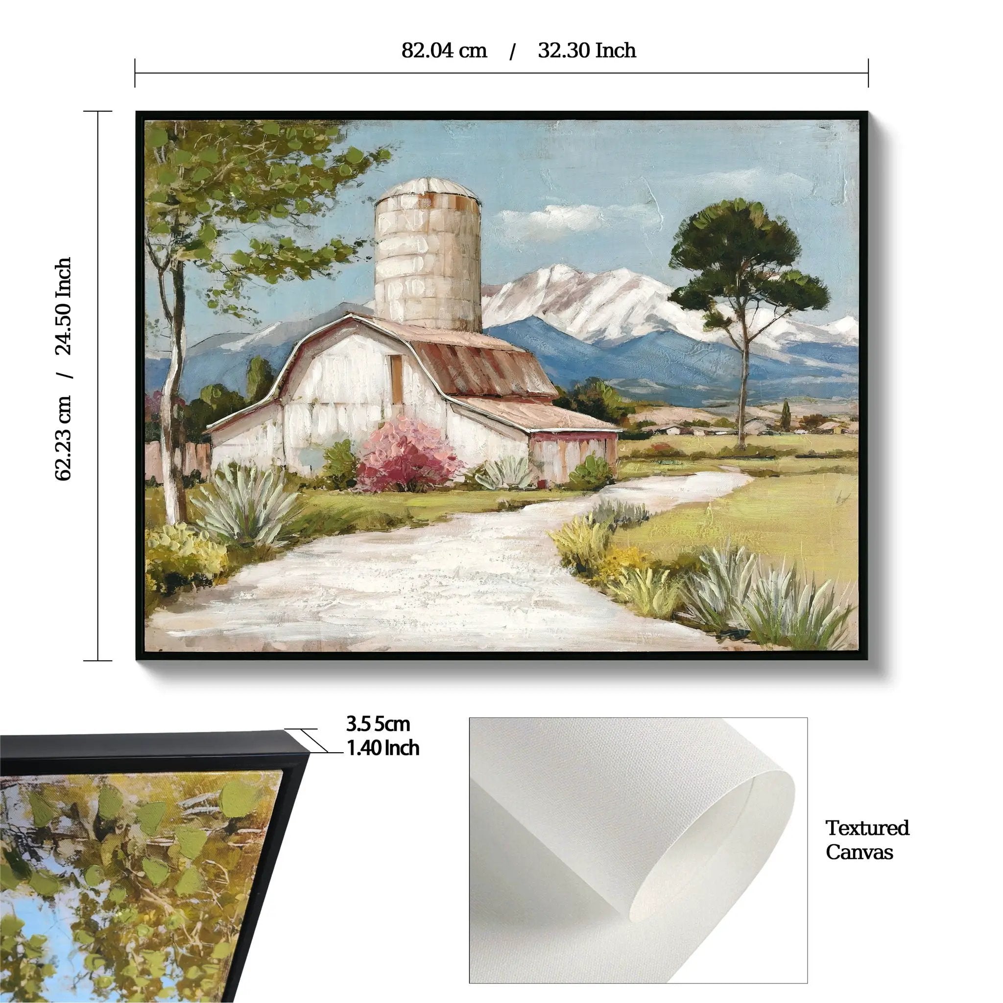 Framed Canvas Wall Art Beautiful Field Painting Wildflower Barn Print Nature Scenery Picture For Home - Blue / Pink by Unique Piece Furniture