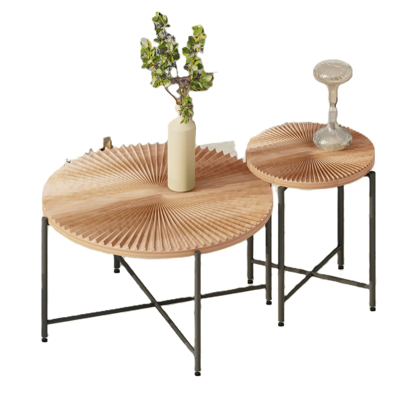 Radial - Pattern Coffee And End Table Set Waterproof Cover, Distressed Cylindrical Design (Set of 2) by Unique Piece Furniture