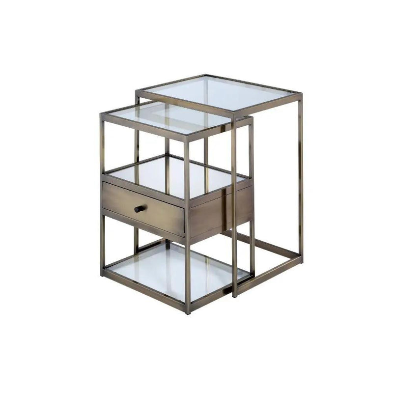 Enca - Nesting Table Set - Clear Glass & Antique Brass by Unique Piece Furniture