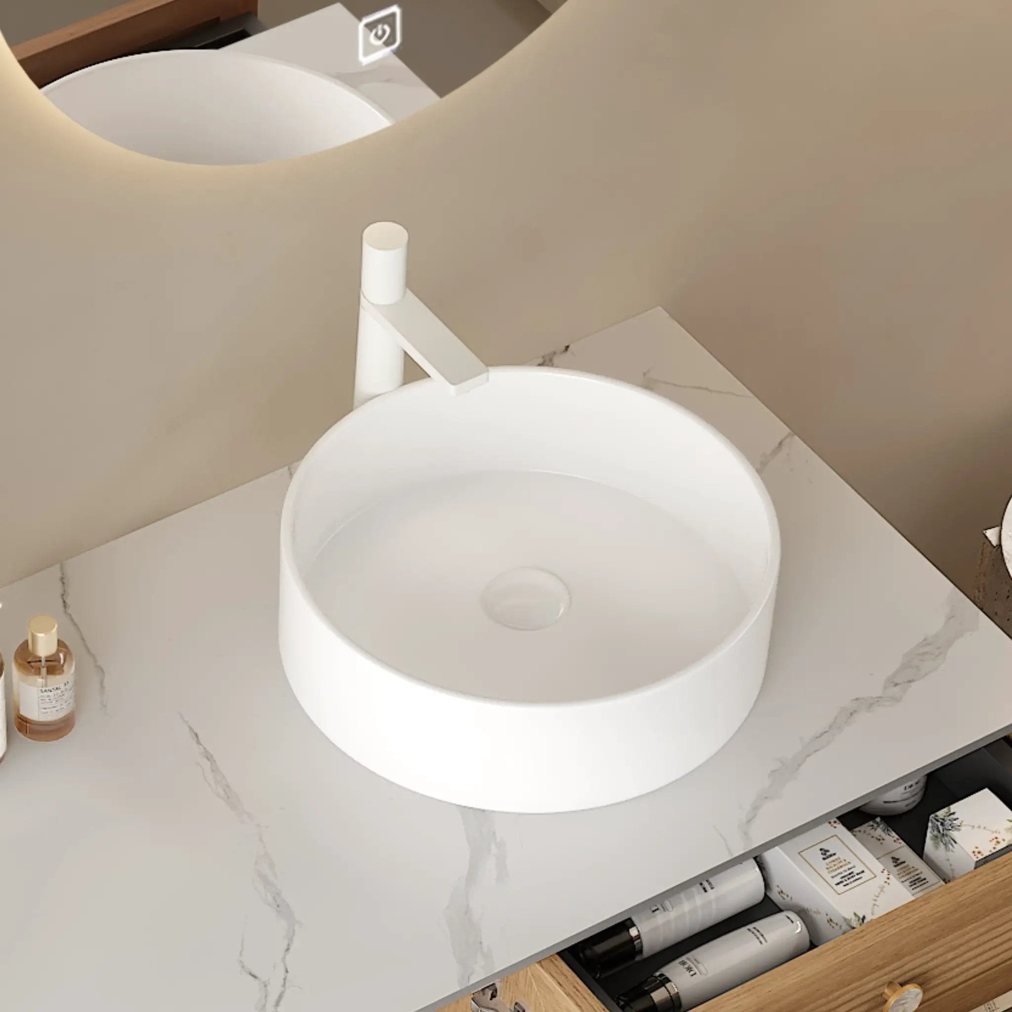 MUNIN 16'' Bathroom Sink, Round Vessel Ceramic Basin by HouseOfZazla