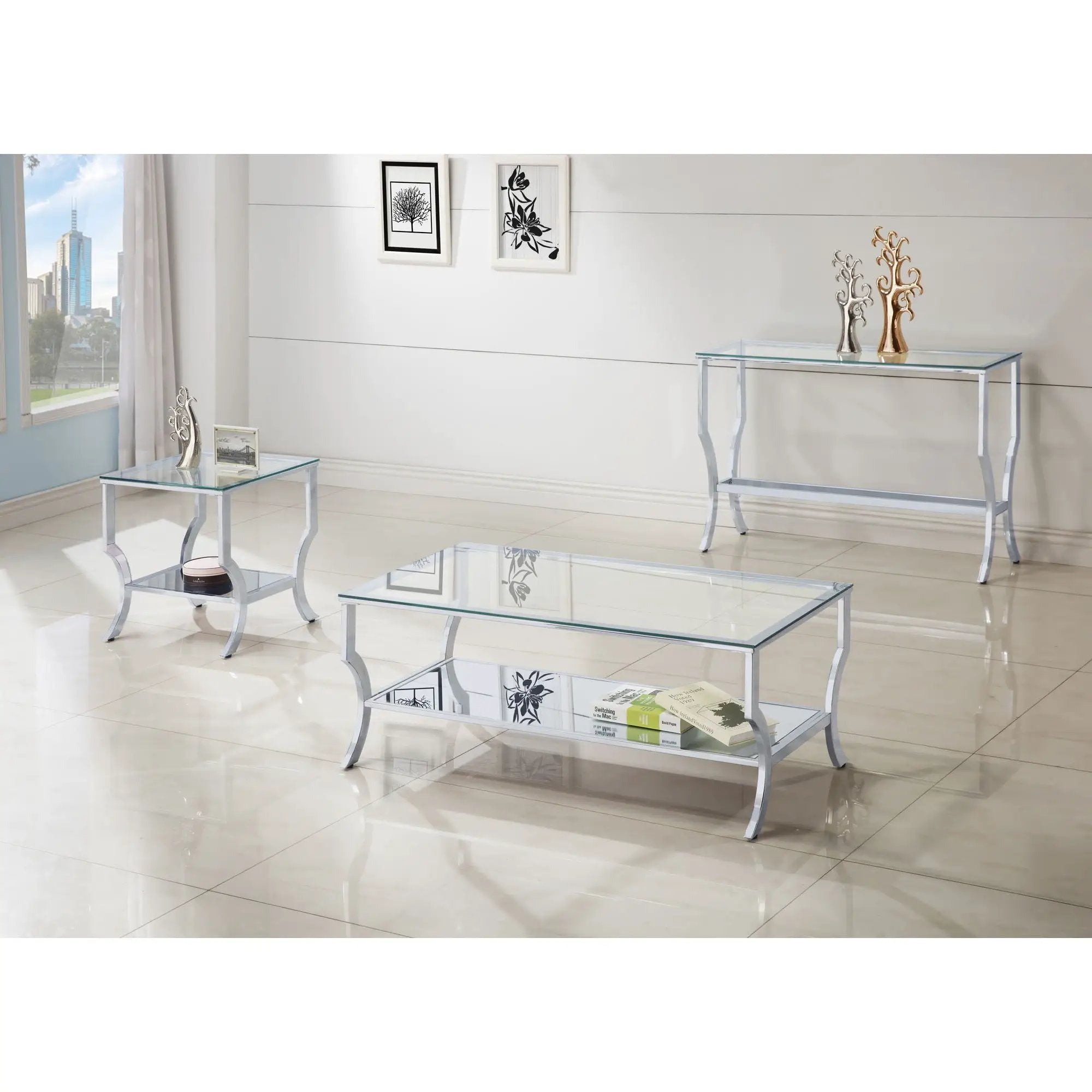 Porch & Den - Square Top End Table Elegance Glass - Chrome by HouseOfZazla