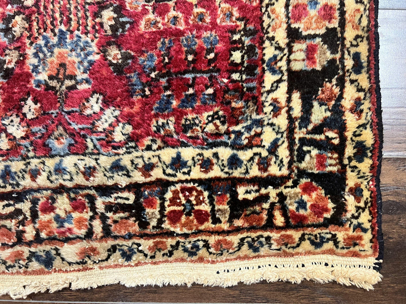 Antique Persian Runner Rug 2.9 x 17, Rare Sarouk Runner, Handmade Wool Rug for Hallway, Red, Floral by Jewel Rugs
