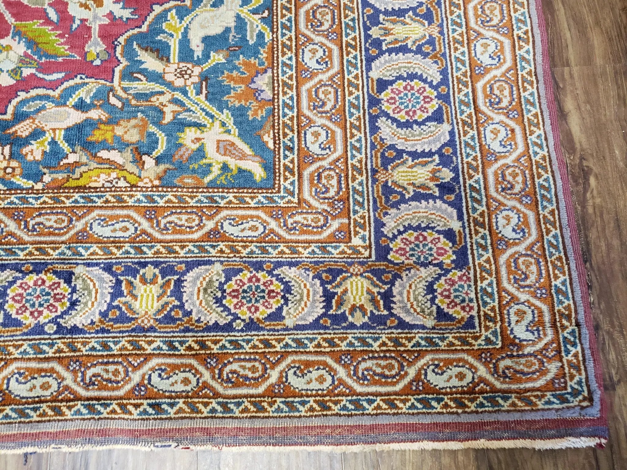 Antique Turkish Sivas Area Rug 8x11, Hand-Knotted, Vintage Red Wool Carpet, Gazelles Lions, Boteh Border, 8' x 11' Top Quality Oriental Rug by Jewel Rugs