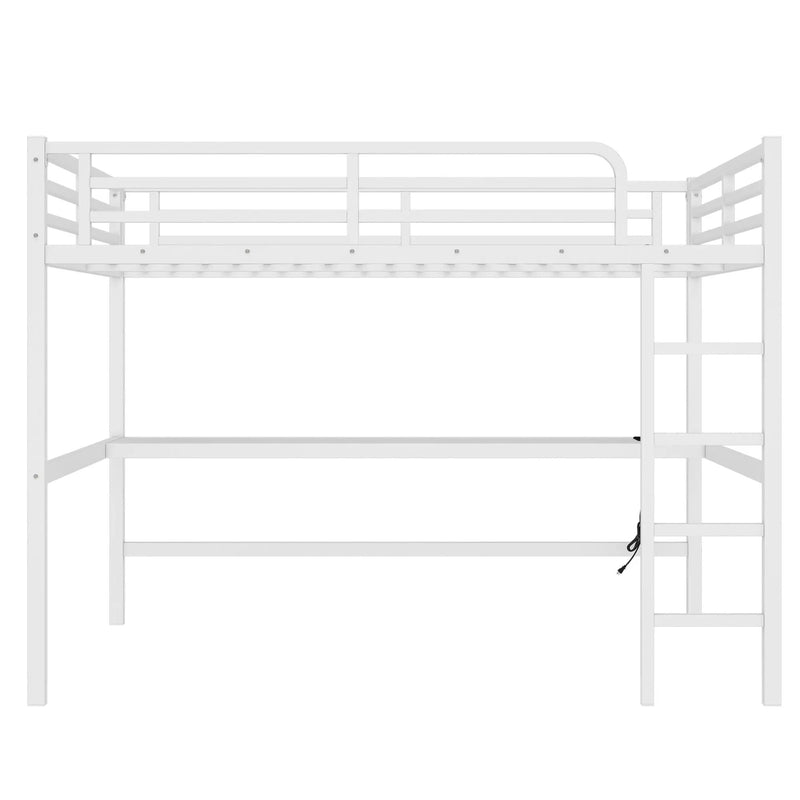 Metal Queen Size Loft Bed with Power Outlet and LED Lighted by HouseOfZazla