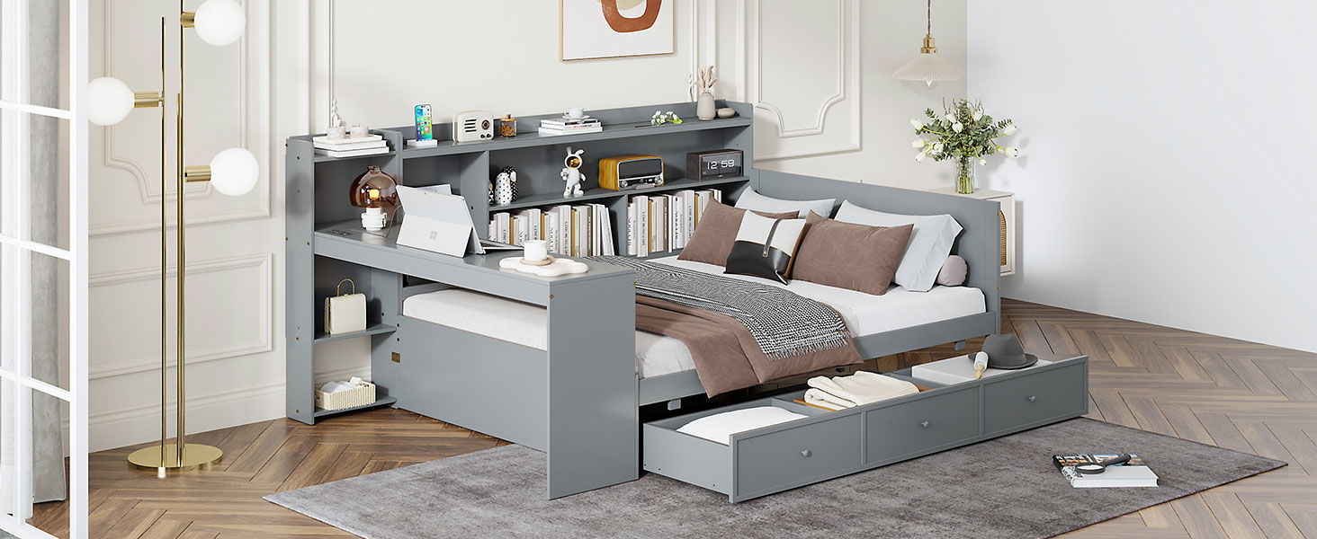 Daybed With 3 Drawers USB Ports And Desk by HouseOfZazla