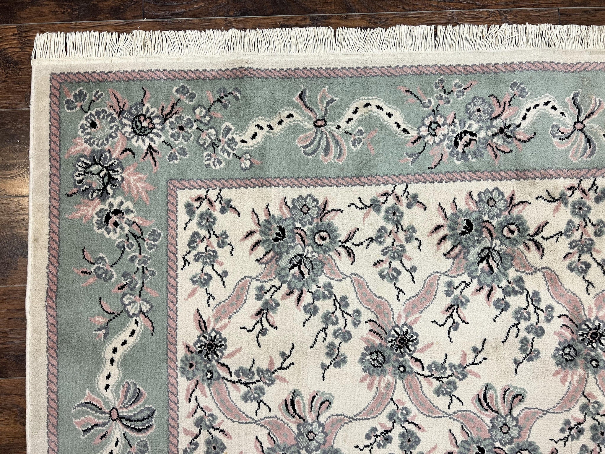 Belgium Power Loomed Rug 8x11, Ivory and Green, Wool Carpet, Floral by Jewel Rugs