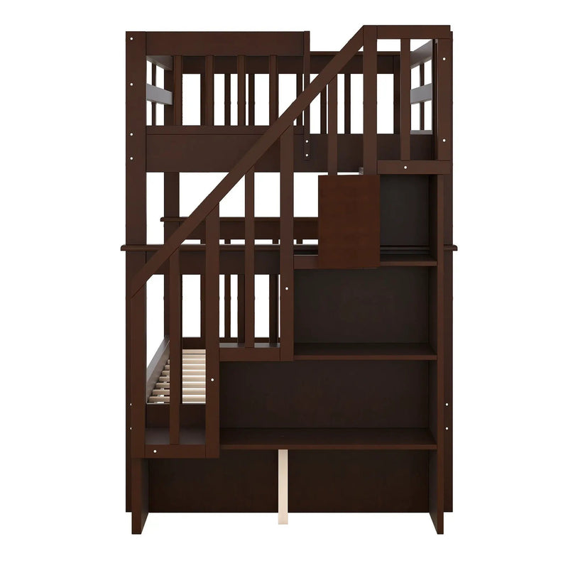 Stairway Bunk Bed With Storage And Guard Rail For Bedroom by HouseOfZazla