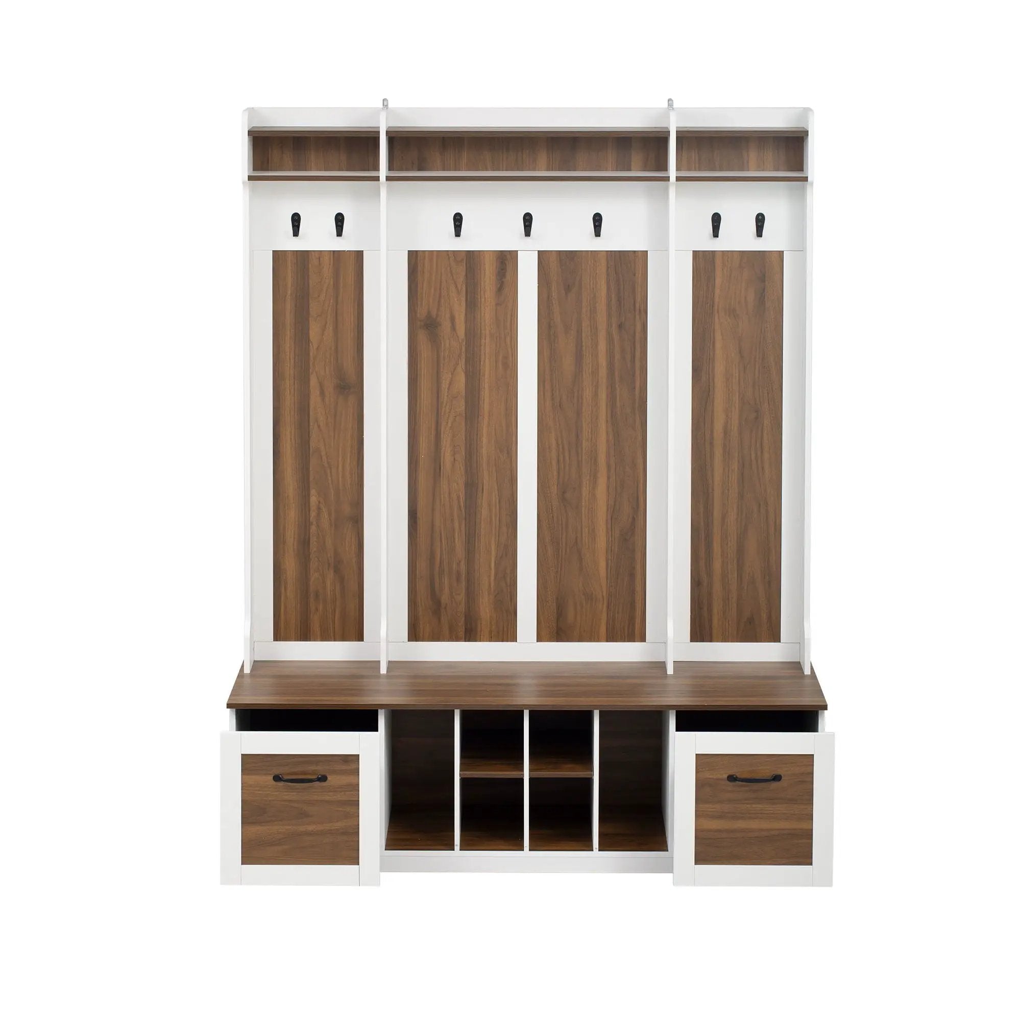 5 In 1 Entryway Bench With Coat Rack, 7 Sturdy Hooks, 2 Spacious Drawers And Adjustable Shelves by HouseOfZazla