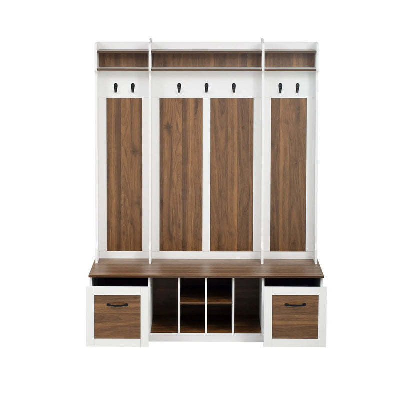 5 In 1 Entryway Bench With Coat Rack, 7 Sturdy Hooks, 2 Spacious Drawers And Adjustable Shelves by HouseOfZazla