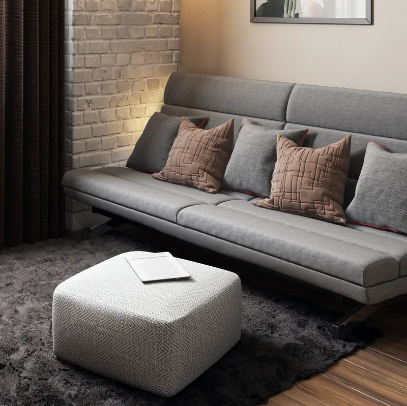 Nate Square Pouf Patterned Grey Melange by HouseOfZazla
