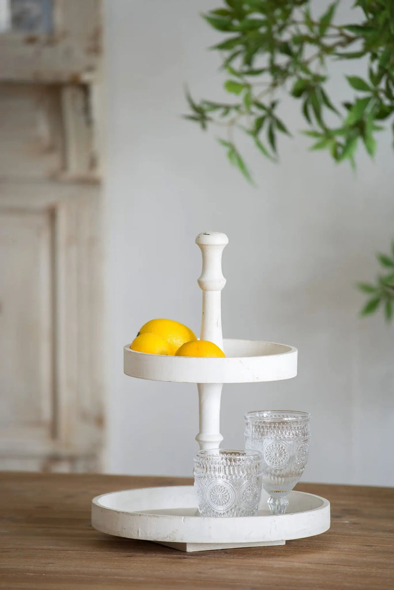 Two Tiered Round Wooden Tray - White by HouseOfZazla
