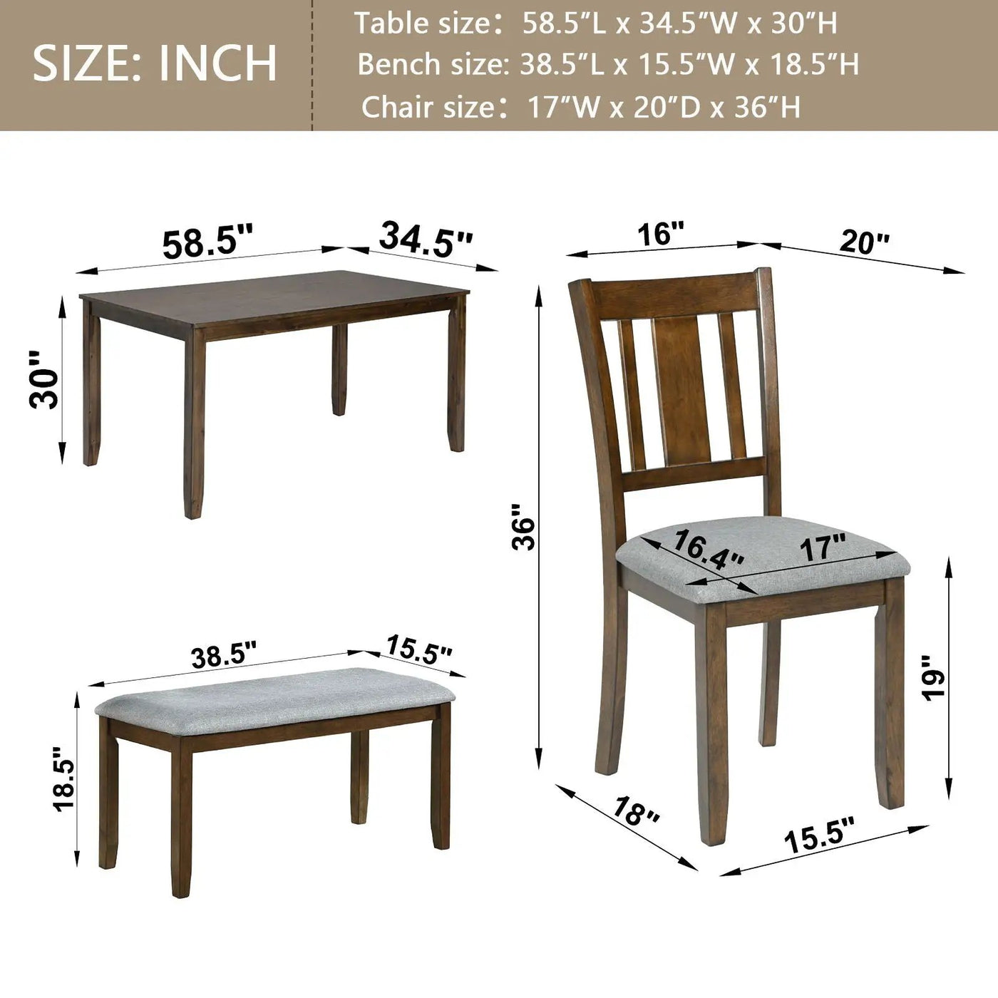 Kitchen Dining Set, Rectangular Dining Table With Upholstered Chairs by Unique Piece Furniture