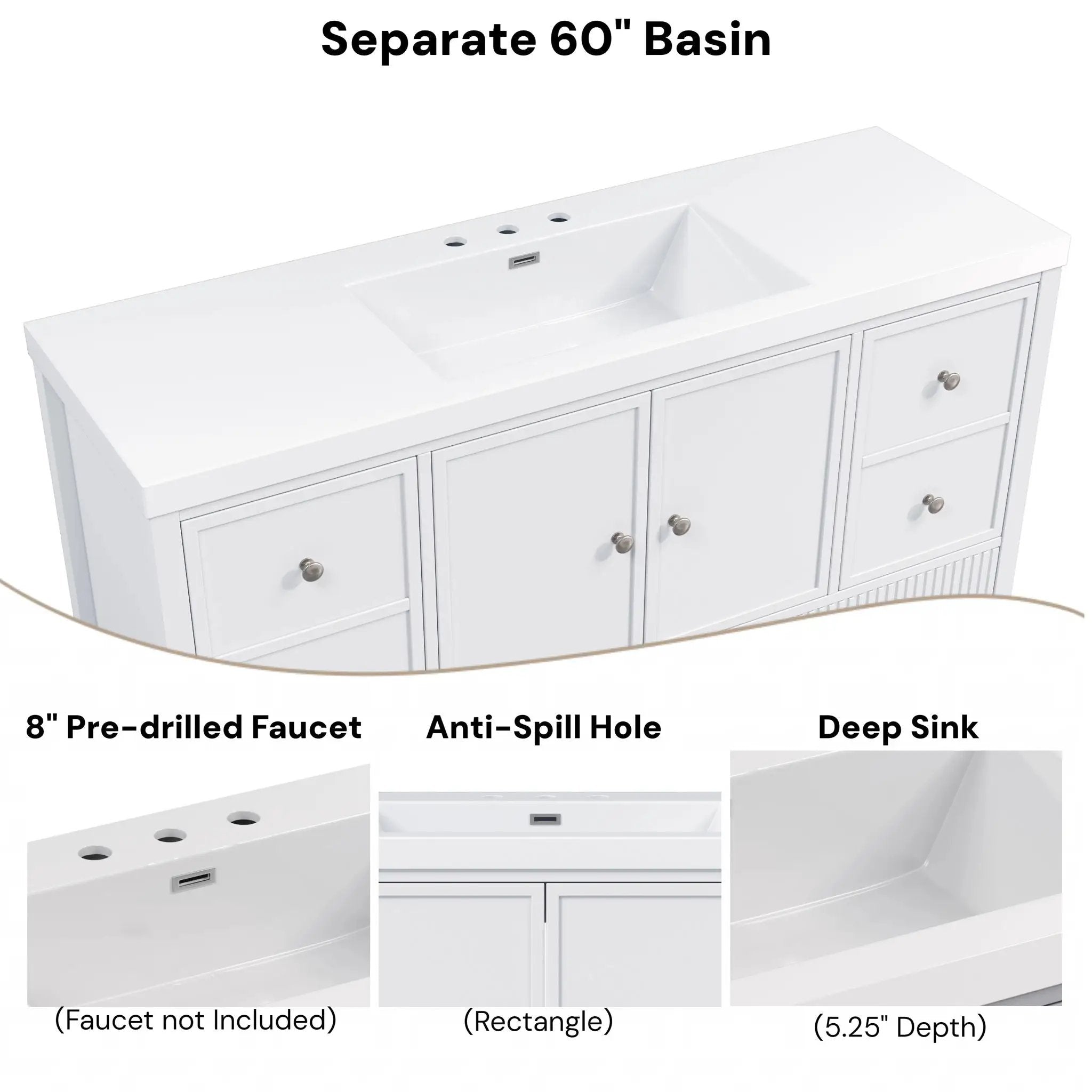 Bathroom Vanity With Separate Sink, Soft Close Doors And 4 Drawers by HouseOfZazla