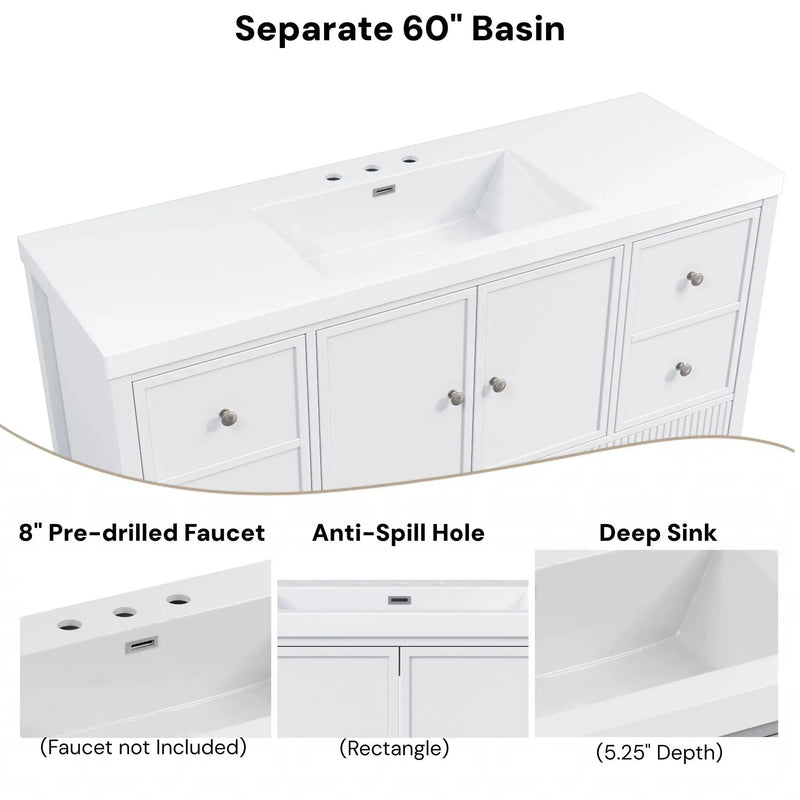 Bathroom Vanity With Separate Sink, Soft Close Doors And 4 Drawers by HouseOfZazla
