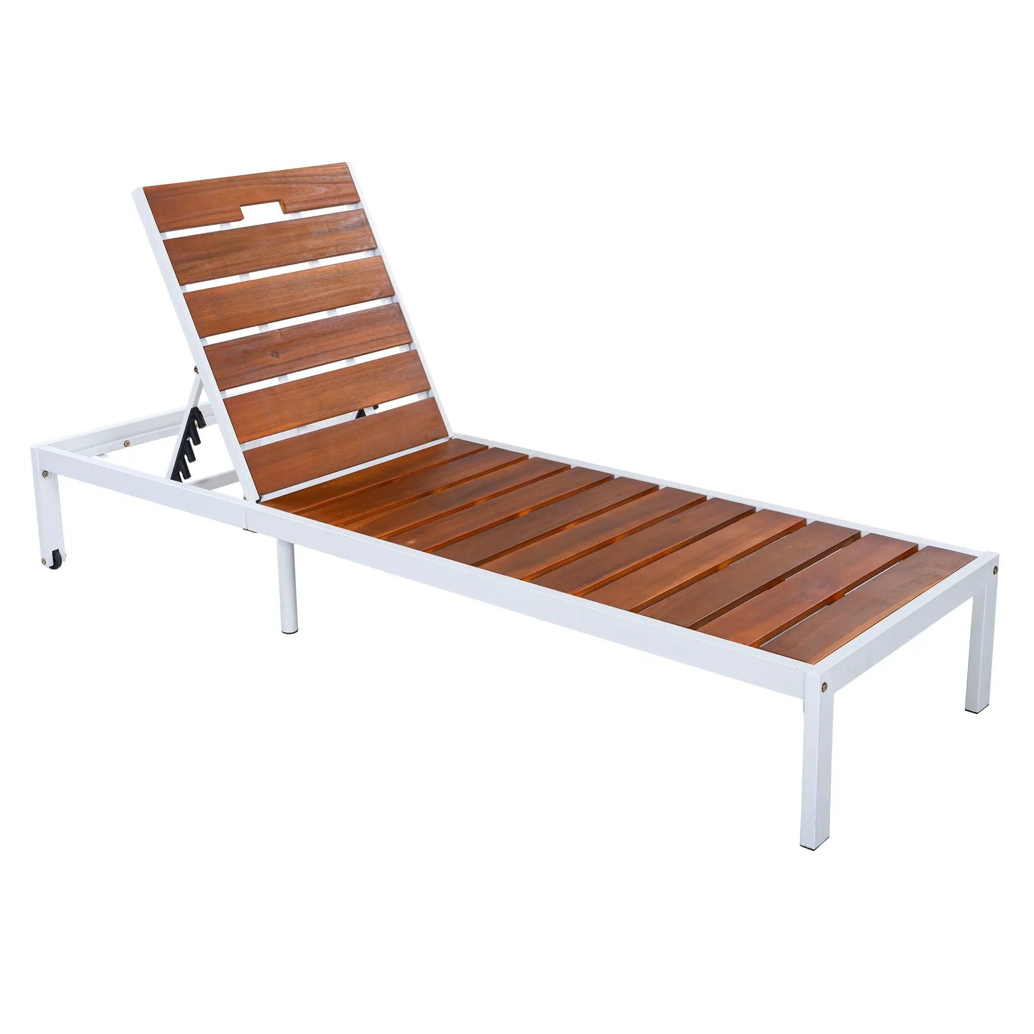 Outdoor Chaise Pool Lounge Chairs With Adjustable Backrest - Brown / White by HouseOfZazla