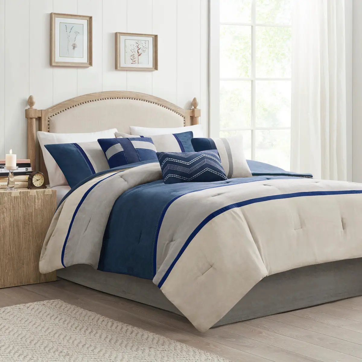 7 Piece Faux Suede Comforter Set Blue Queen by HouseOfZazla
