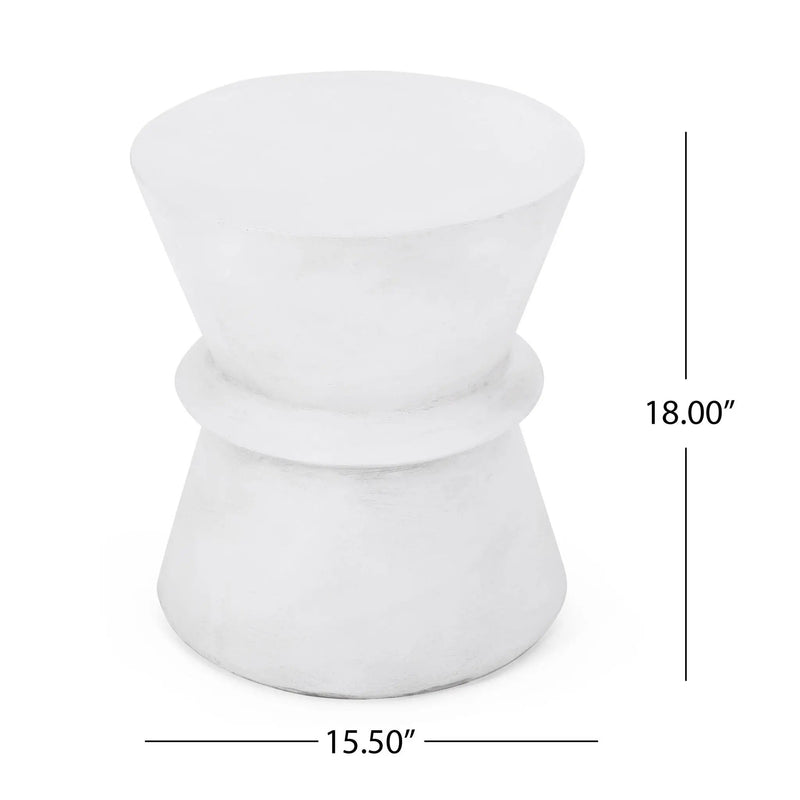 Outdoor Lightweight Concrete End Table With Hourglass Structure - Antique White by HouseOfZazla