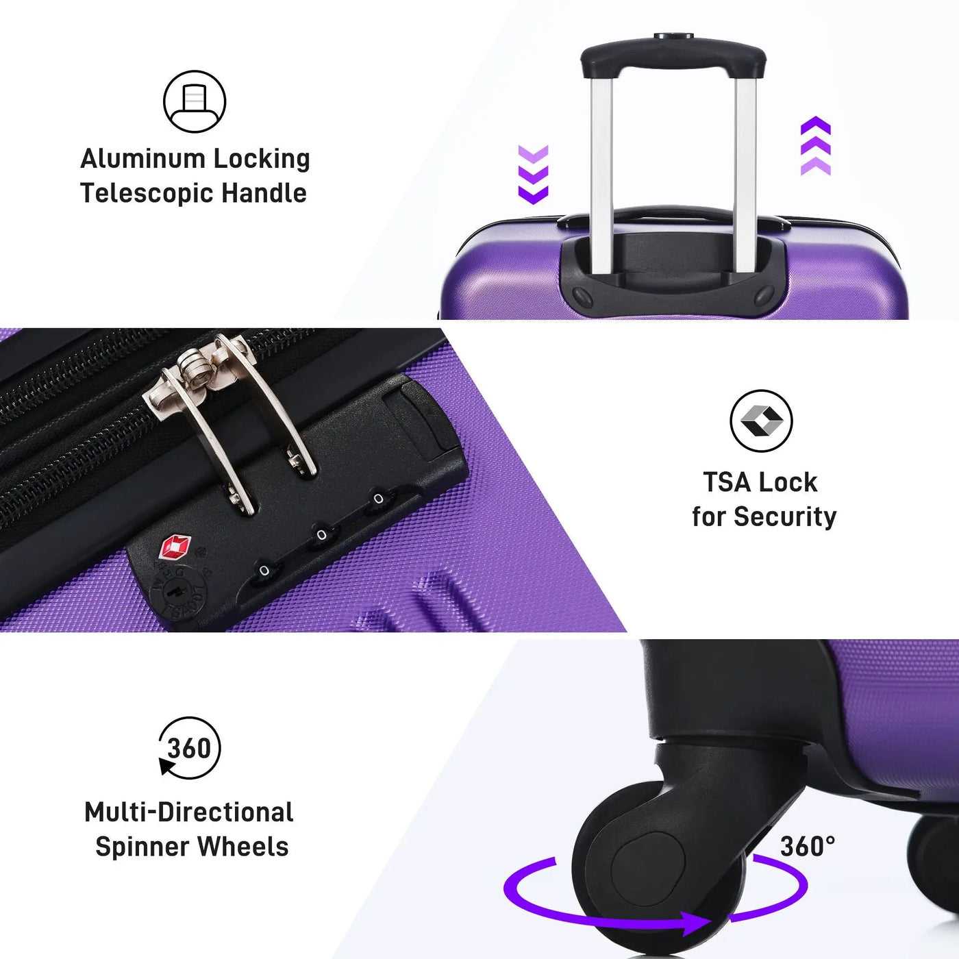 Hardshell Luggage Sets 4 Pieces + Bag Spinner Suitcase With Tsa Lock Lightweight - 16" / 20" / 24" / 28" Luggages by HouseOfZazla
