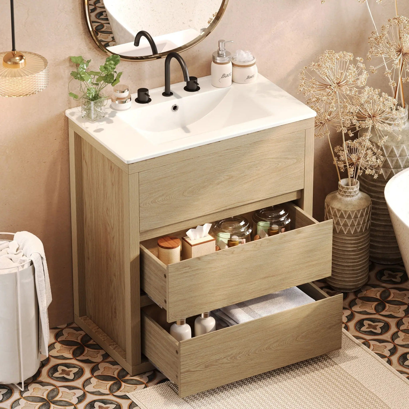 Freestanding Bathroom Vanity with Ceramic Sink and 2 Full Extension Drawers by HouseOfZazla