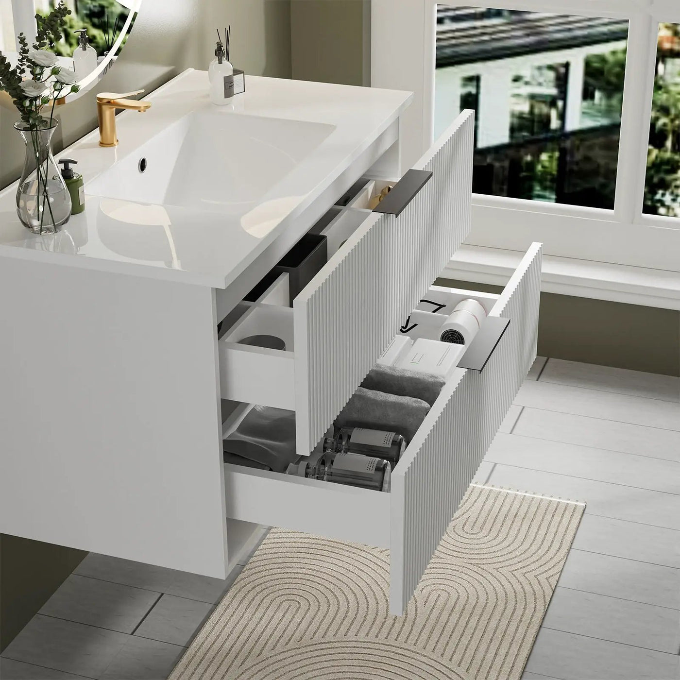 Modern Wall Mounted Floating Bathroom Vanity With Sink And Drawers by Unique Piece Furniture