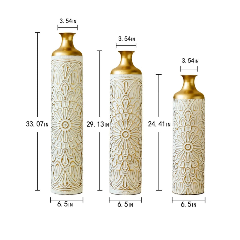 3 Piece Home Decoration Large Glazed Floor Vase Decoration Home Droplet Shaped - Gold / White by Unique Piece Furniture