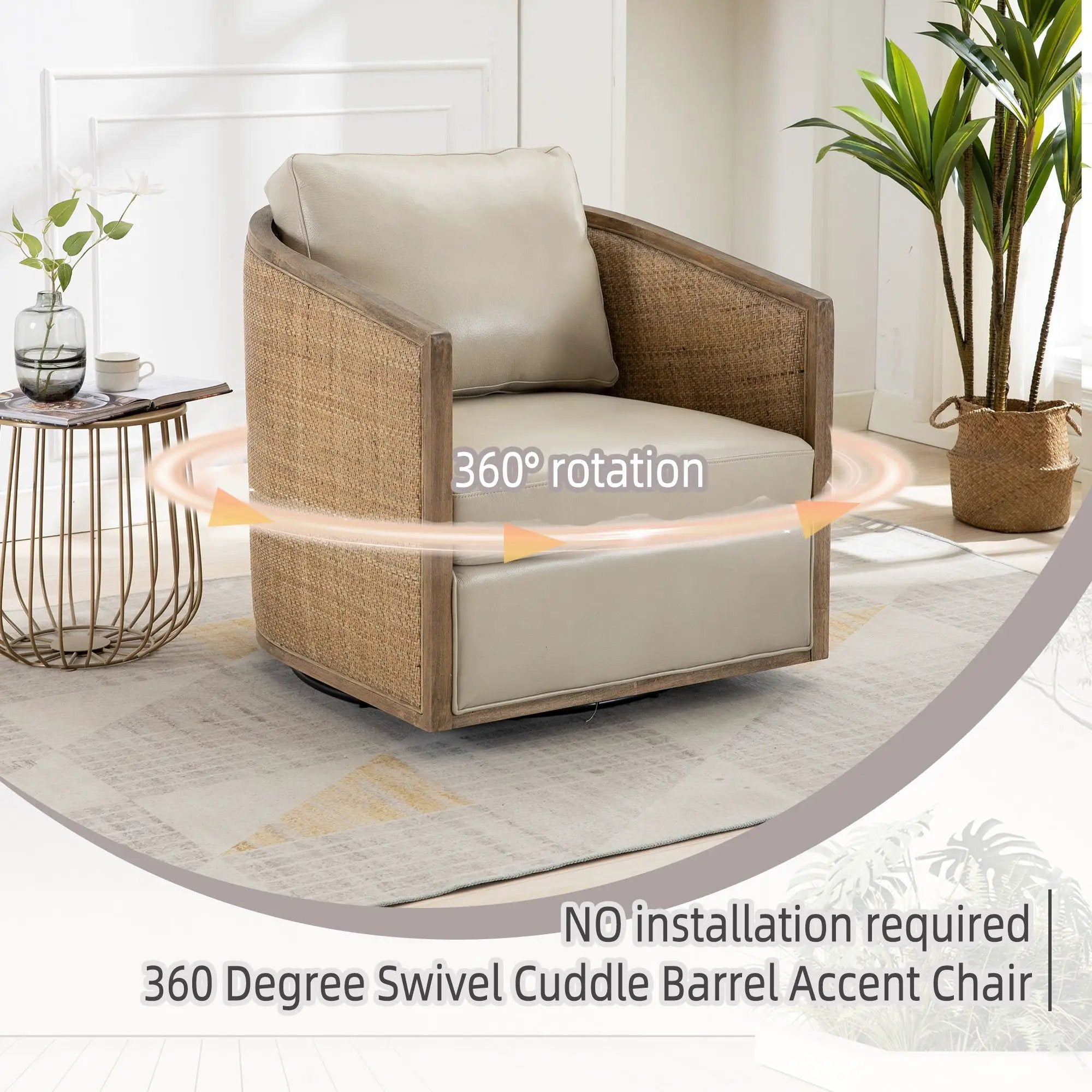 Barrel, Comfy Round Accent Sofa Chair With 360 Degree Swivel, Leisure Arm by HouseOfZazla