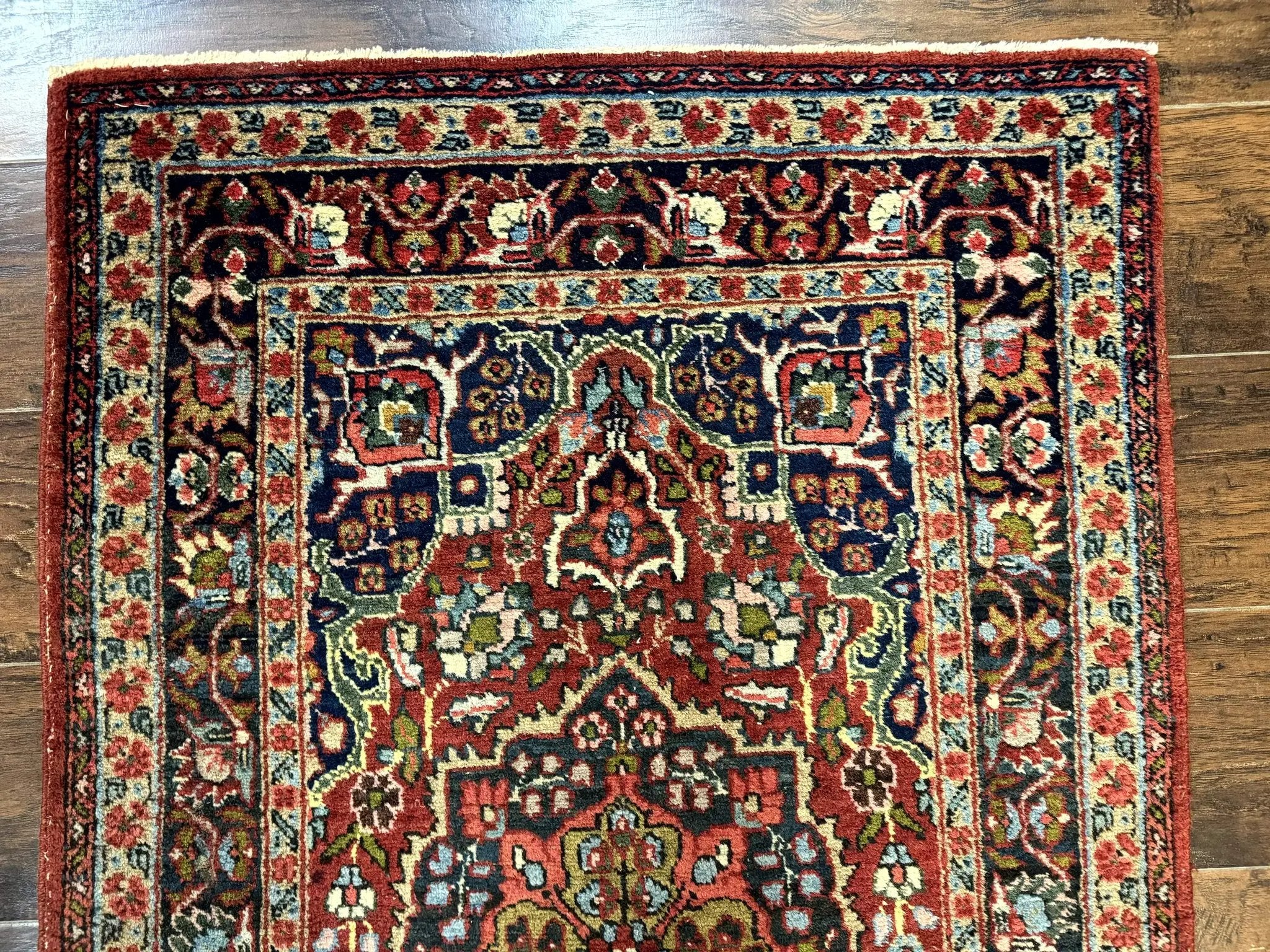 Antique Persian Tabriz Rug 3x5, Brick Red Navy Blue, Floral Medallion, Small Persian Carpet by Jewel Rugs