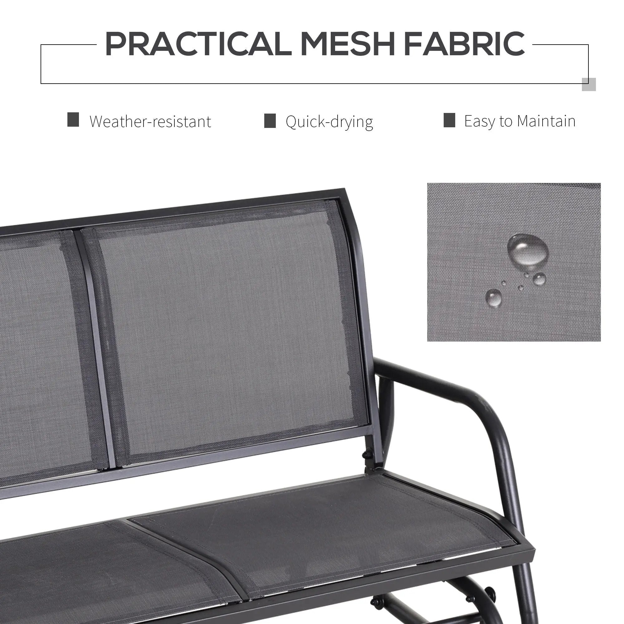 Outsunny - 2 Person Outdoor Glider Bench, Patio Double Swing Rocking Chair Loveseat With Powder Coated Steel Frame For Backyard Garden Porch - Gray by Unique Piece Furniture