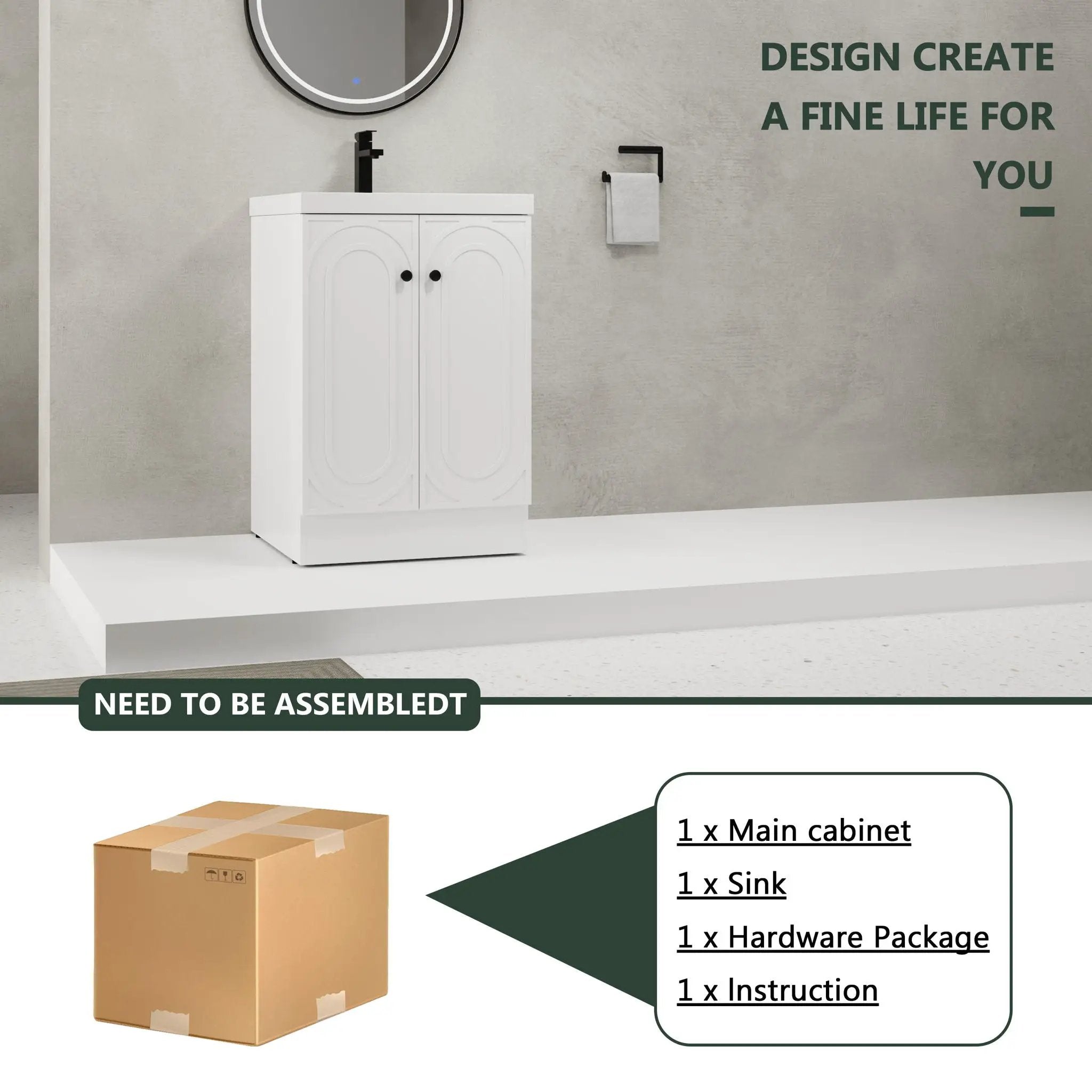 Contemporary Freestanding Bathroom Vanity With Resin Sink & Soft-Close Cabinet Doors by Unique Piece Furniture
