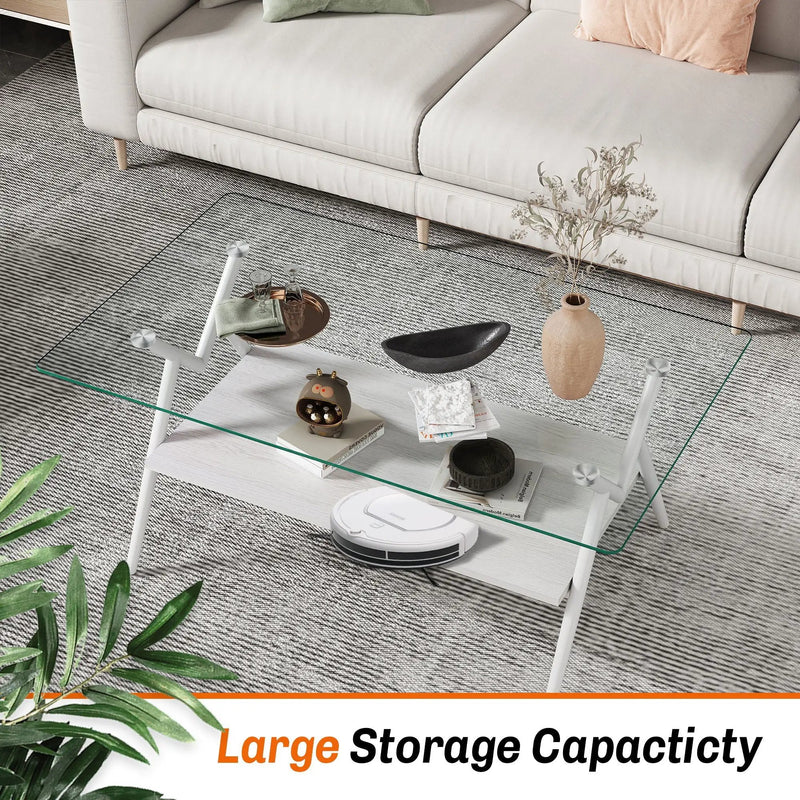 Rectangle Coffee Table With Tempered Glass Top And Shelf by Unique Piece Furniture