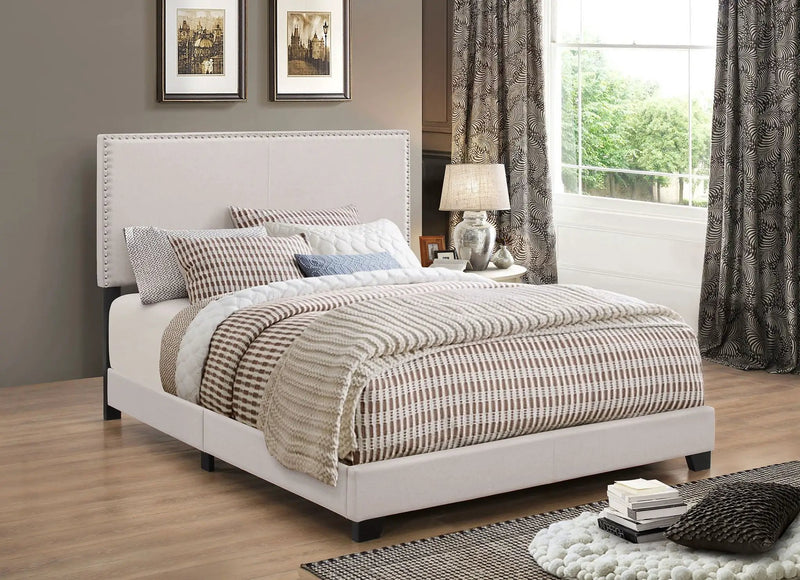 Boyd Upholstered Eastern King Panel Bed Ivory by Unique Piece Furniture