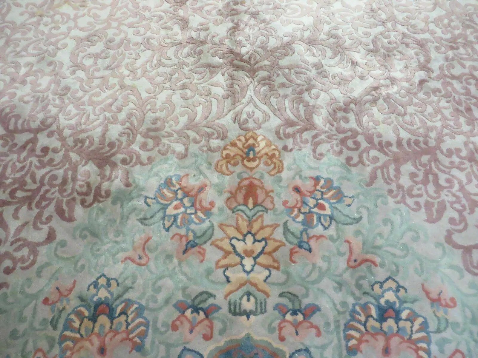 9' X 12' Vintage Handmade Chinese Carving Sculpture Wool Rug Flower Design Pink Carpet by Jewel Rugs