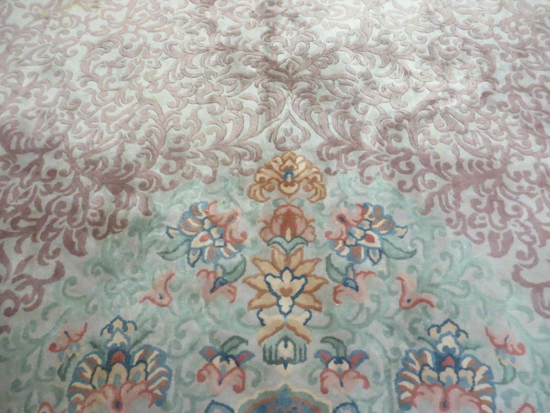 9' X 12' Vintage Handmade Chinese Carving Sculpture Wool Rug Flower Design Pink Carpet by Jewel Rugs