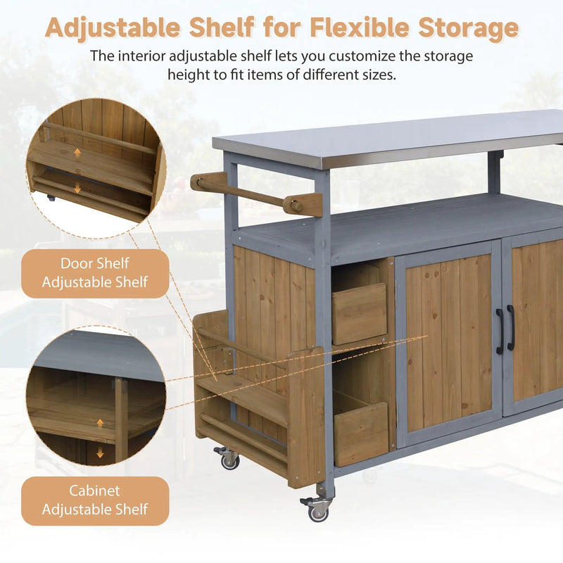 54.33" Farmhouse Rolling Outdoor Kitchen Cart, photo 5 of 10