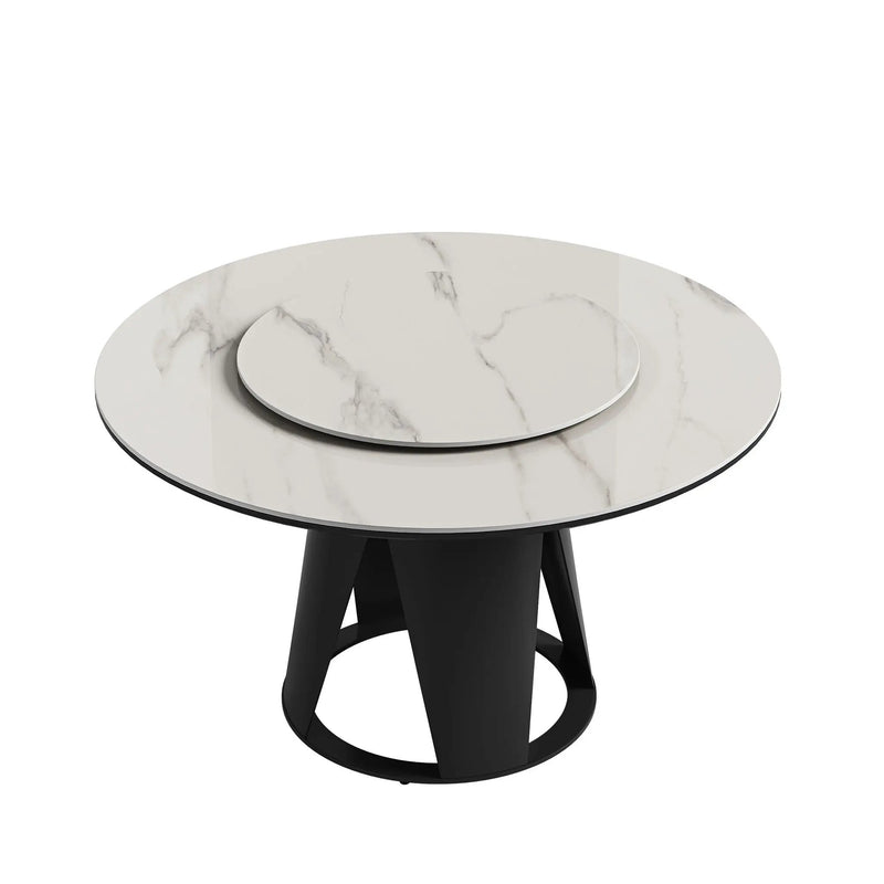 Modern Sintered Stone Dining Table With Round Turntable And Metal Pedestal - White by Unique Piece Furniture