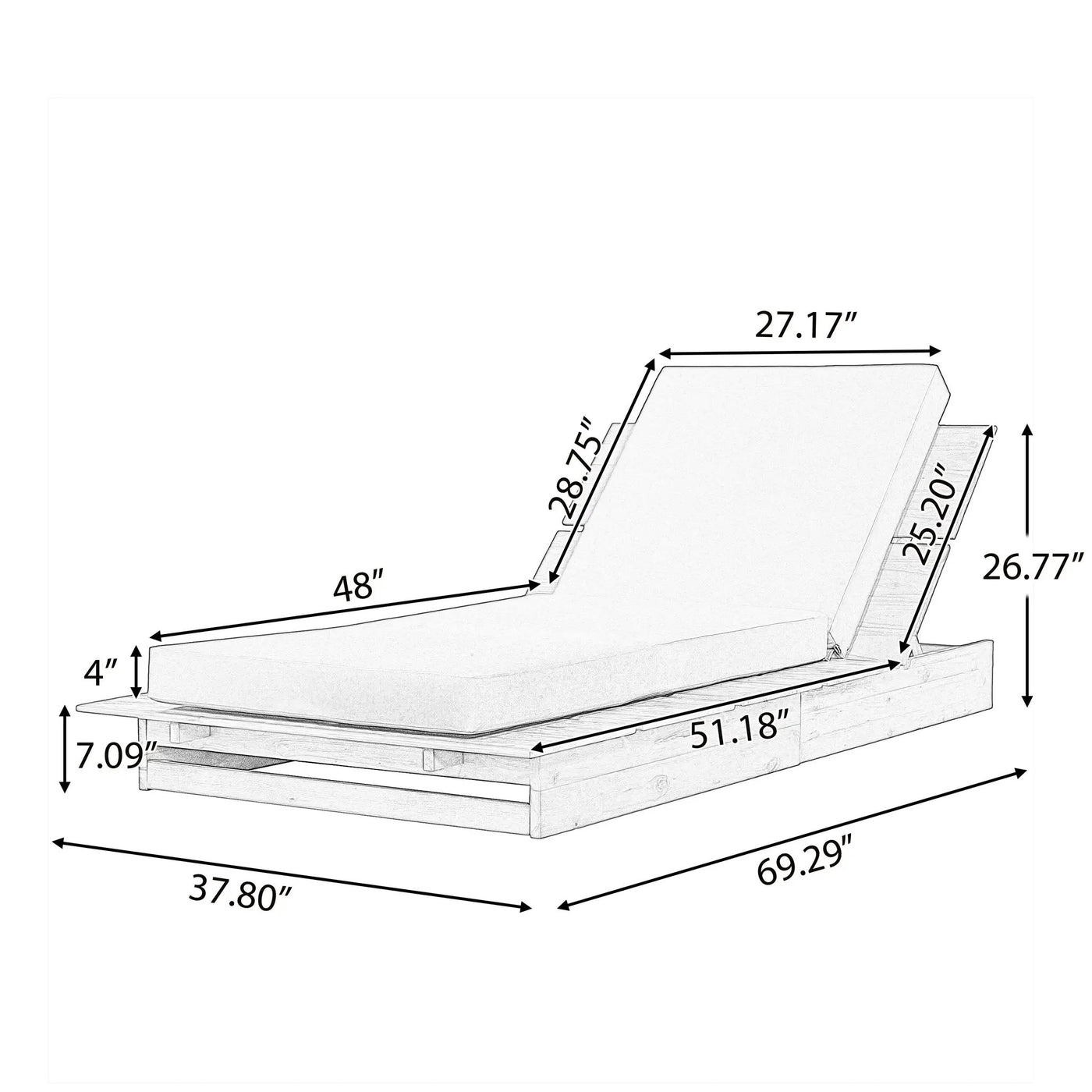 Acacia Wood Chaise Lounge with Movable Cushions by HouseOfZazla