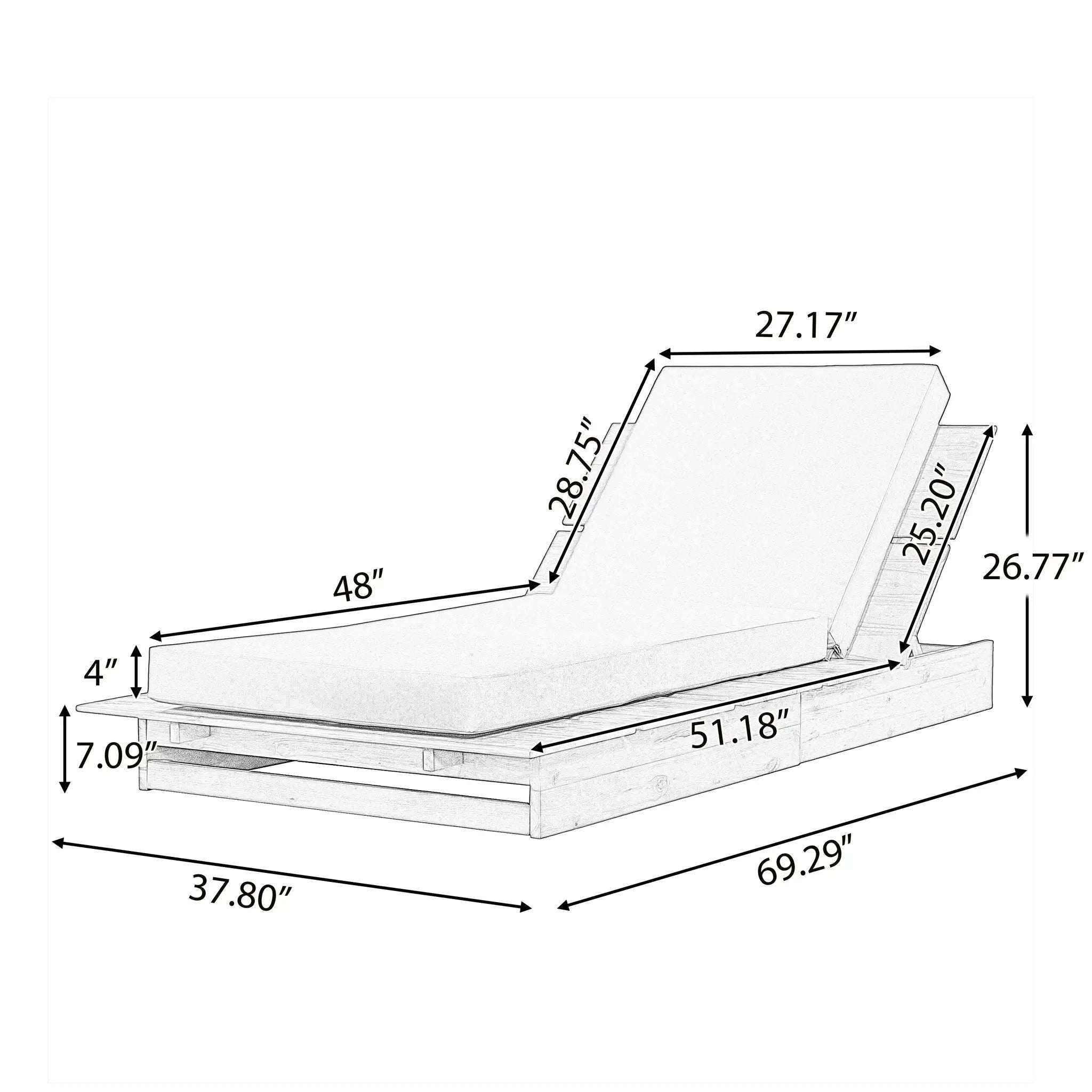 Acacia Wood Chaise Lounge with Movable Cushions by HouseOfZazla