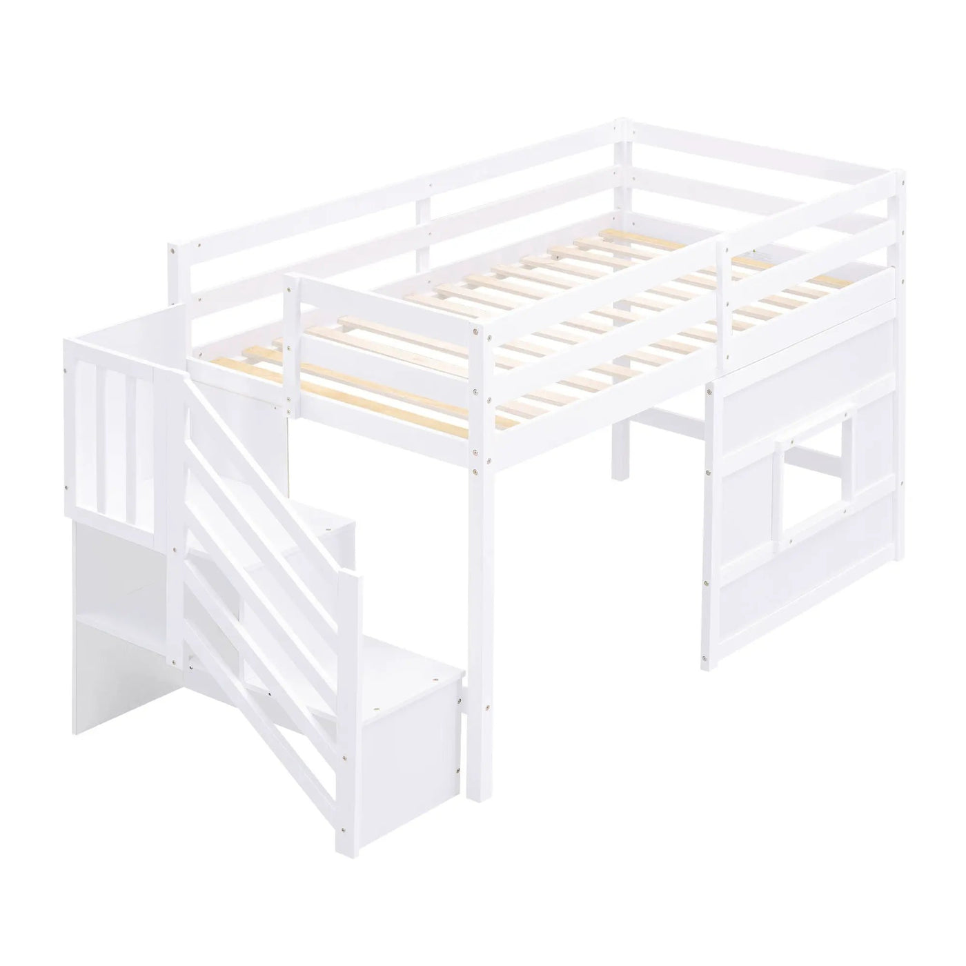 Loft Bed With Storage Staircase, Window & LED Light by HouseOfZazla