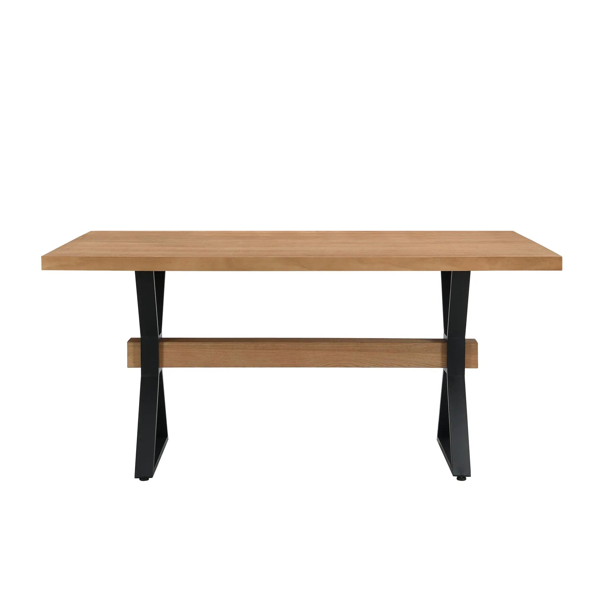 Farmhouse Style X Shaped Legs Dining Table With Metal - Natural by HouseOfZazla