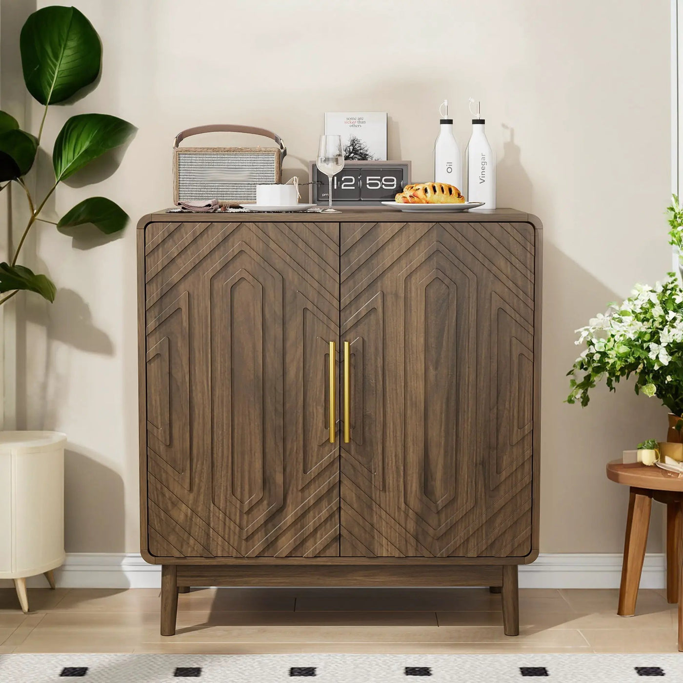 Sideboard Buffet Cabinet With Carved Doors And Adjustable Layer Board by HouseOfZazla