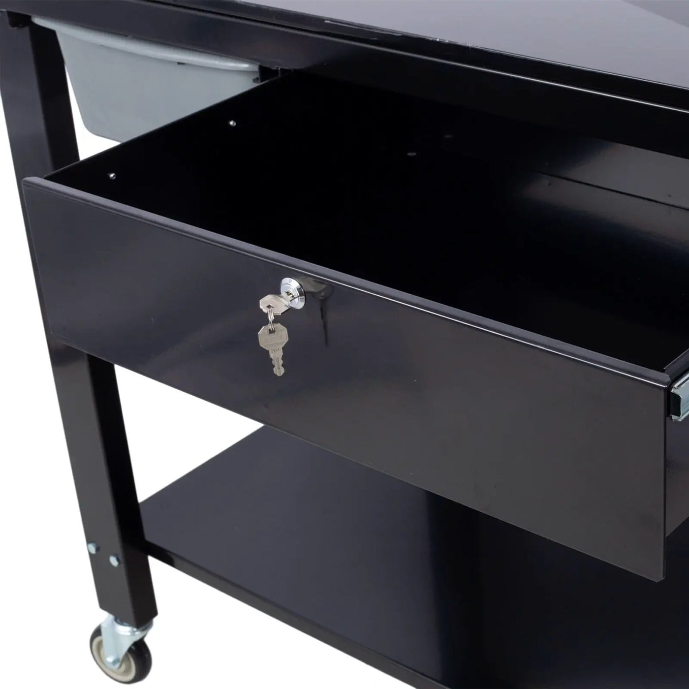 Transmission Teardown Work Station 1 / 2 Ton Capacity Sloping Drain Table Locking Drawer Removable Drain Basin Full-Width Lower Shelf Four 4" Caster Wheels by HouseOfZazla