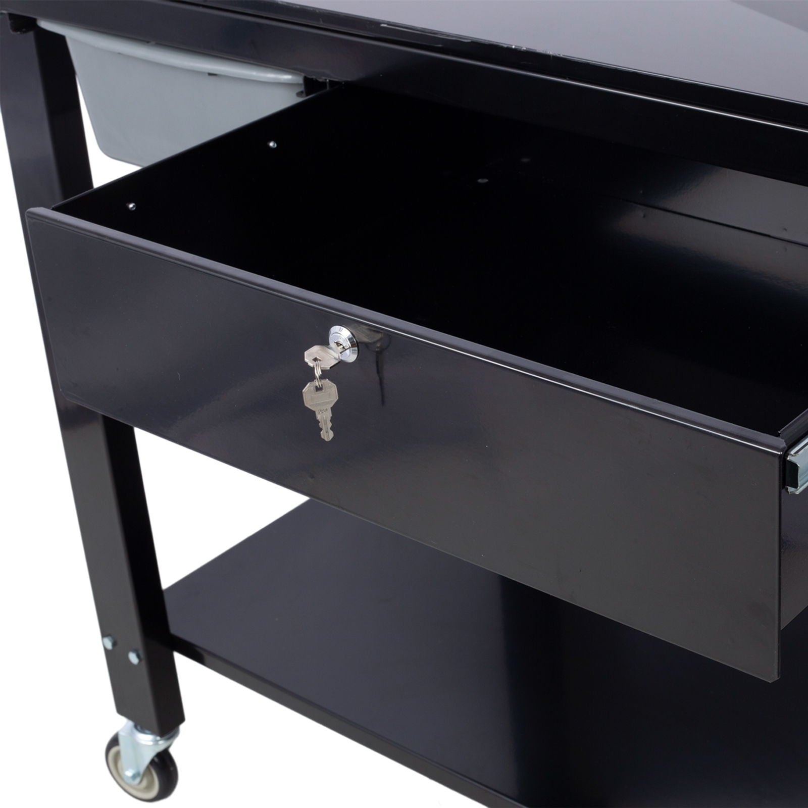 Transmission Teardown Work Station 1 / 2 Ton Capacity Sloping Drain Table Locking Drawer Removable Drain Basin Full-Width Lower Shelf Four 4" Caster Wheels by HouseOfZazla