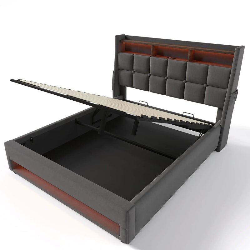 Upholstered Platform Bed With A Hydraulic Storage System, LED And USB Charging (Without Mattress) by HouseOfZazla