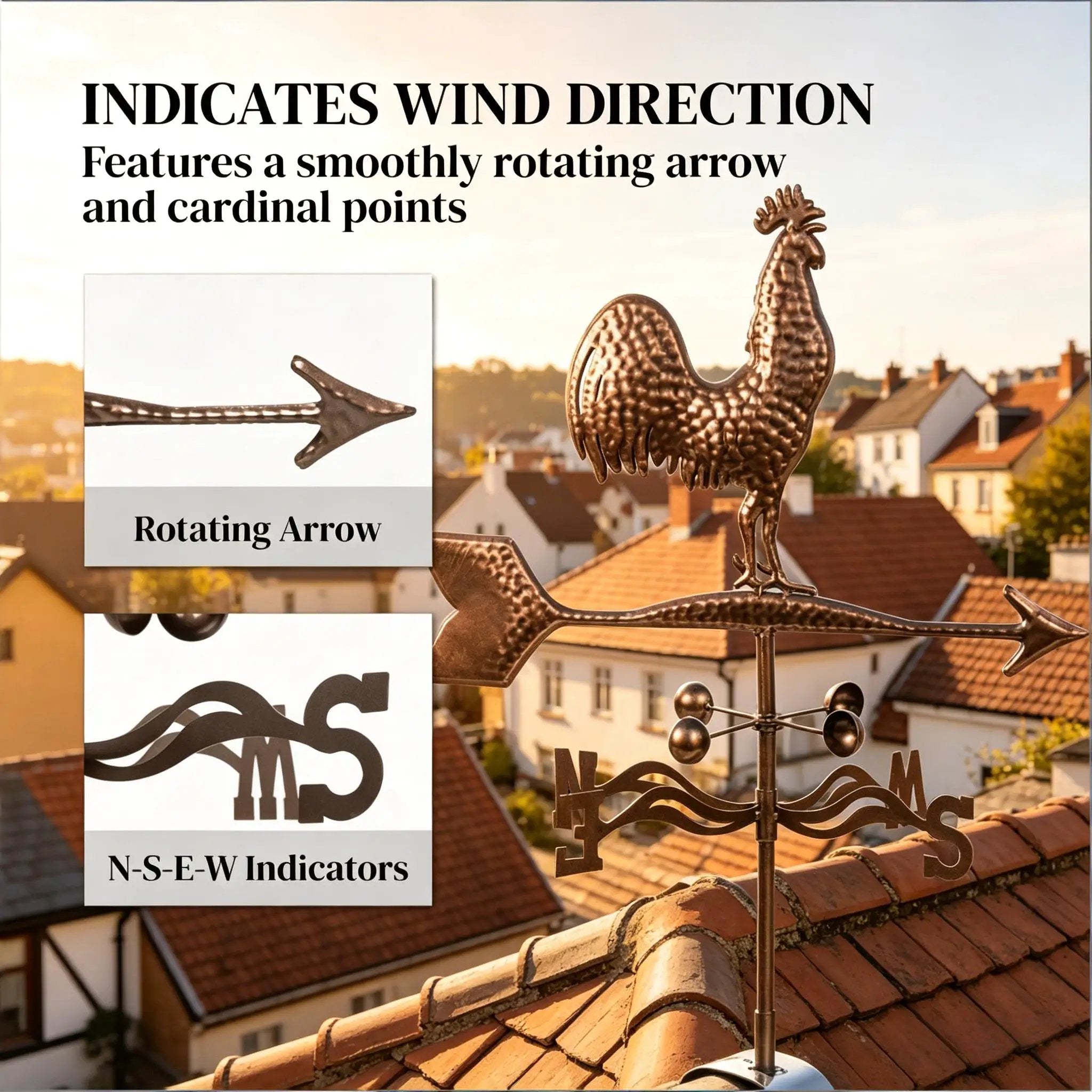 Roof Mount Wind Direction Indicator - Classic Rooster Weathervane by HouseOfZazla