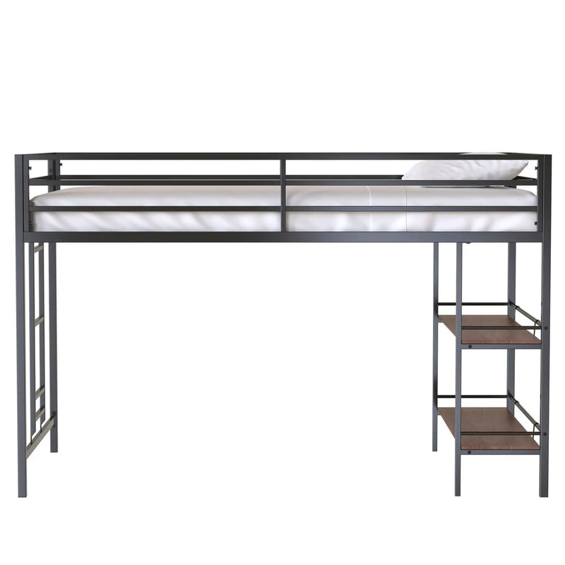 Adam - Twin Loft Bunk Bed With Cinnamon Wood Shelf - Black by Unique Piece Furniture