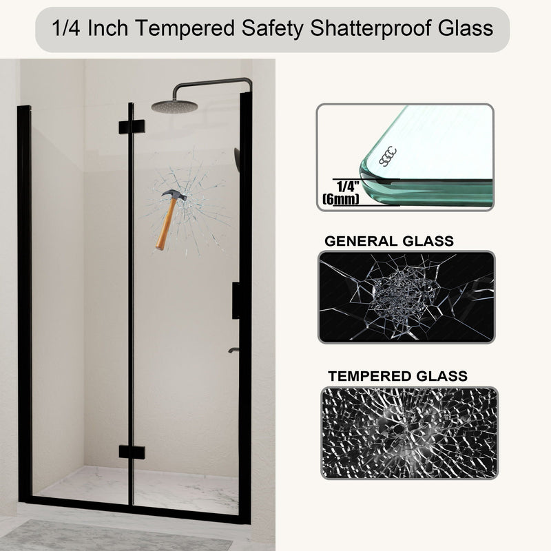 Semi Frameless Bifold Pivot Shower Door, Reversible Installation by HouseOfZazla