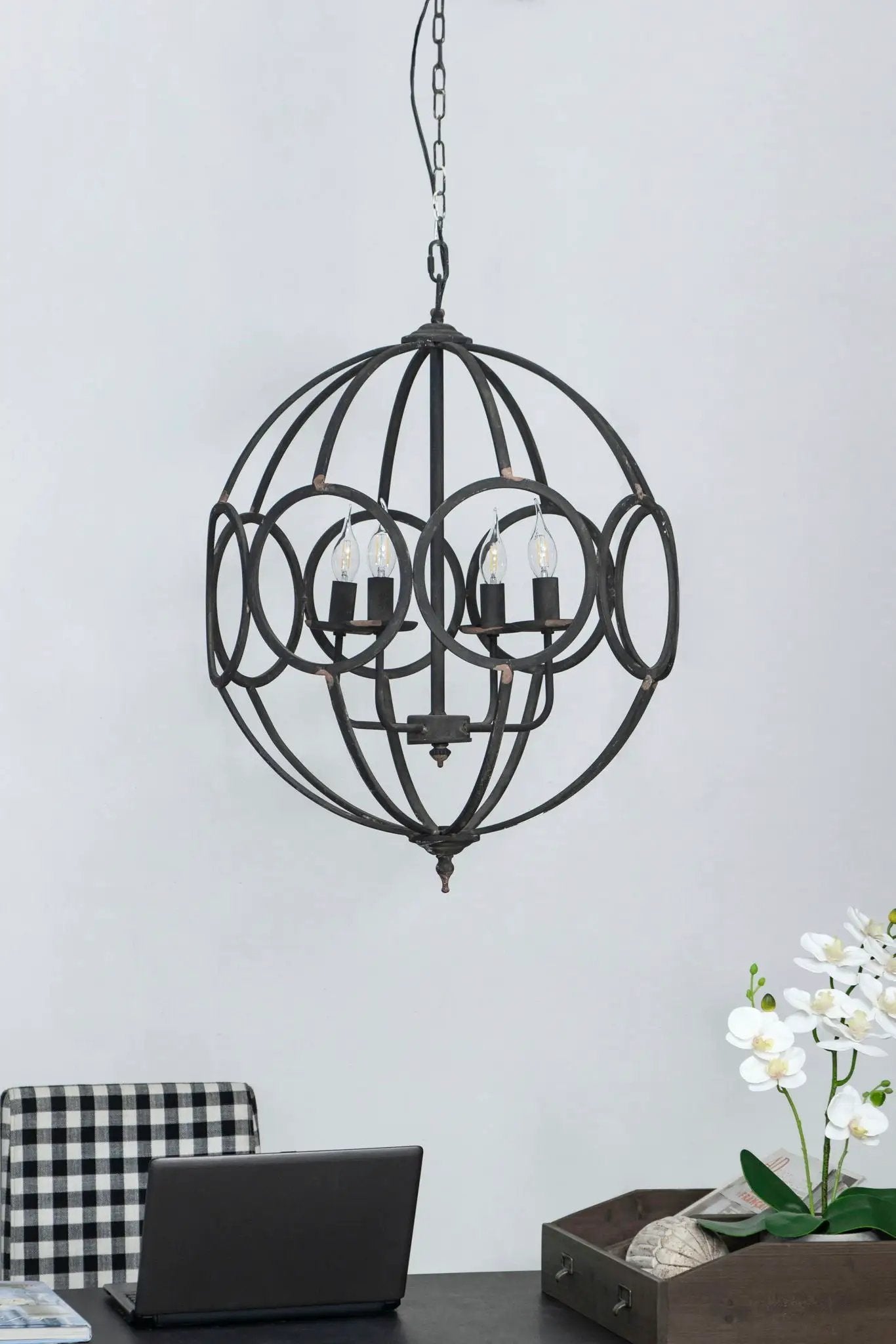 4 Light Metal Chandelier, Hanging Light Fixture With Adjustable Chain For Kitchen, Bulb Not Included - Black by HouseOfZazla